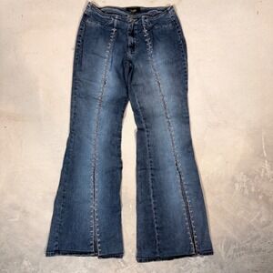 Angels Womens Blue Flare Jeans Size 9 Y2K Contrast Stitch Front Seam Stretch